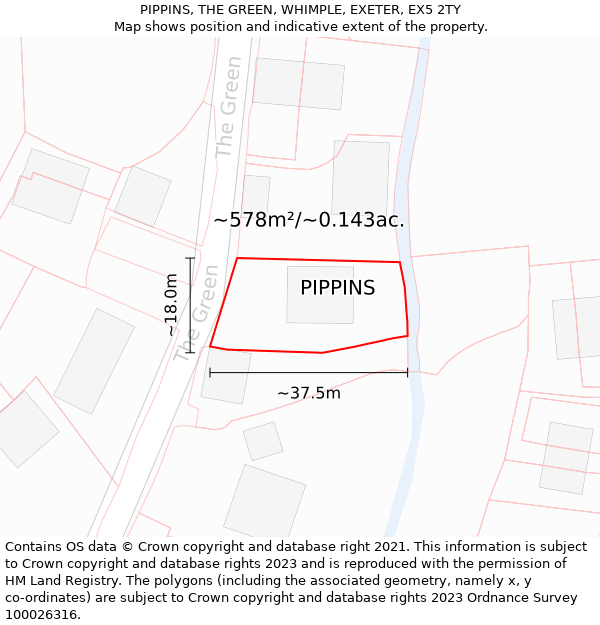 PIPPINS, THE GREEN, WHIMPLE, EXETER, EX5 2TY: Plot and title map
