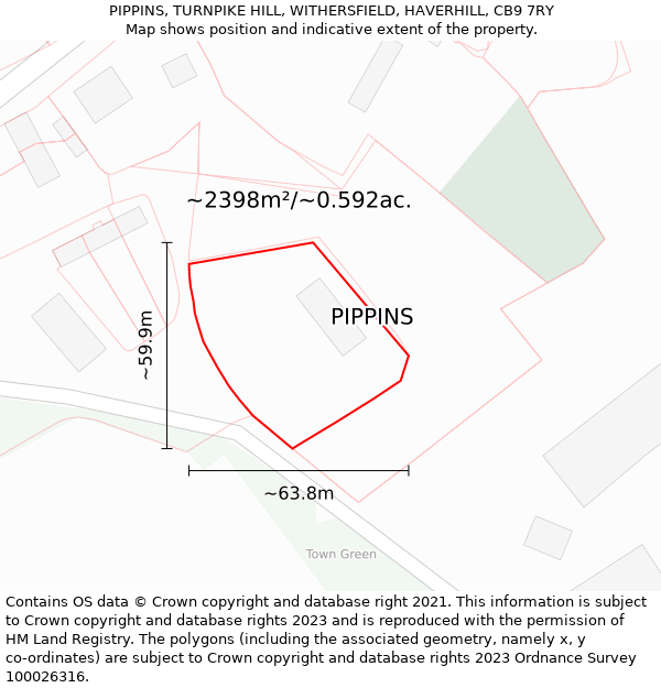 PIPPINS, TURNPIKE HILL, WITHERSFIELD, HAVERHILL, CB9 7RY: Plot and title map