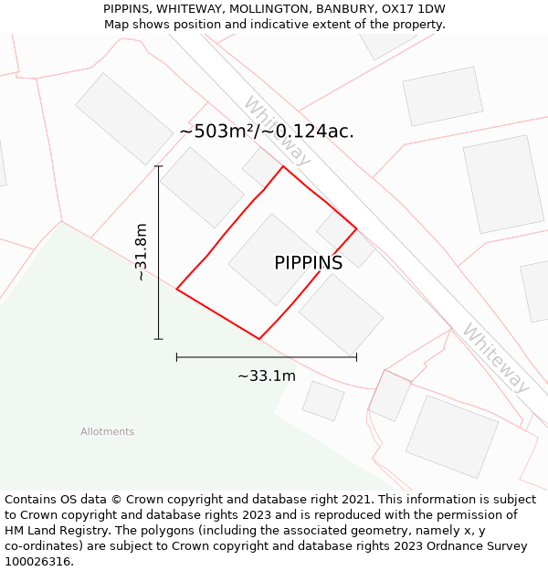 PIPPINS, WHITEWAY, MOLLINGTON, BANBURY, OX17 1DW: Plot and title map