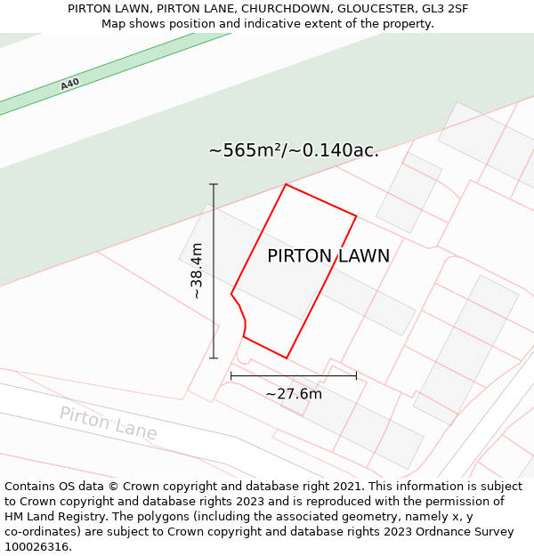 PIRTON LAWN, PIRTON LANE, CHURCHDOWN, GLOUCESTER, GL3 2SF: Plot and title map