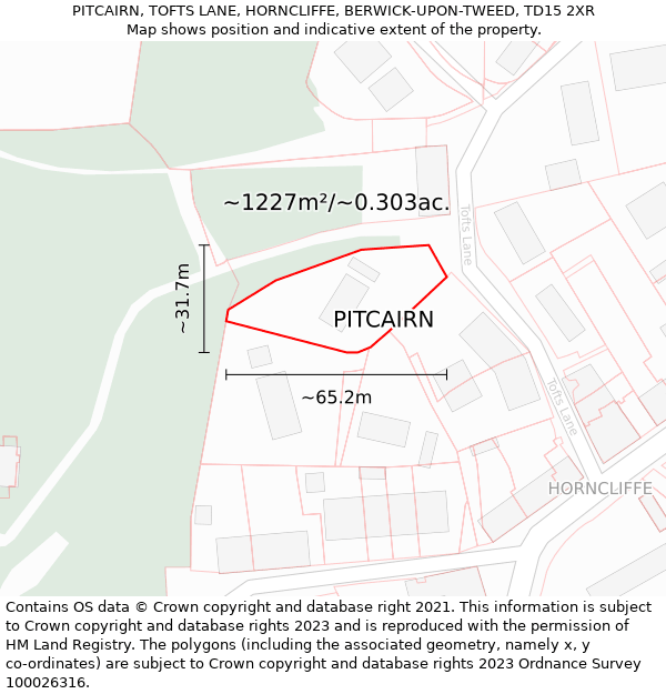 PITCAIRN, TOFTS LANE, HORNCLIFFE, BERWICK-UPON-TWEED, TD15 2XR: Plot and title map
