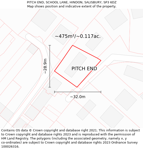 PITCH END, SCHOOL LANE, HINDON, SALISBURY, SP3 6DZ: Plot and title map