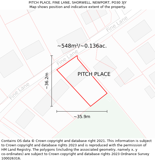 PITCH PLACE, FINE LANE, SHORWELL, NEWPORT, PO30 3JY: Plot and title map