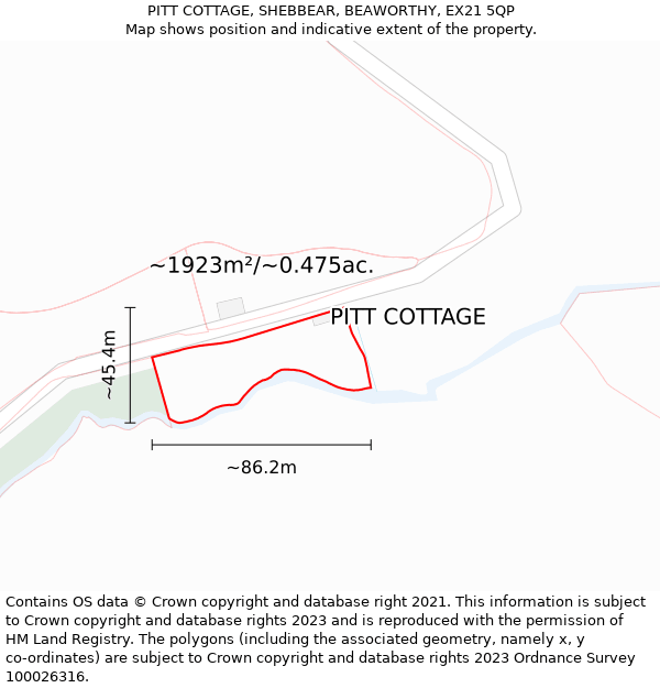 PITT COTTAGE, SHEBBEAR, BEAWORTHY, EX21 5QP: Plot and title map