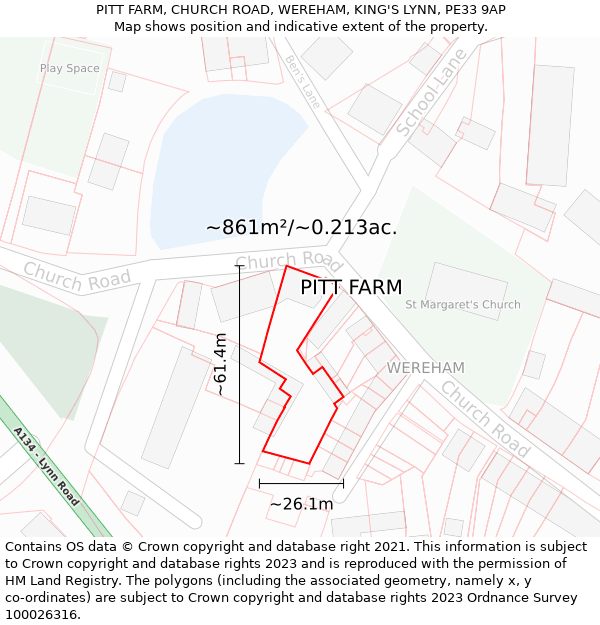 PITT FARM, CHURCH ROAD, WEREHAM, KING'S LYNN, PE33 9AP: Plot and title map