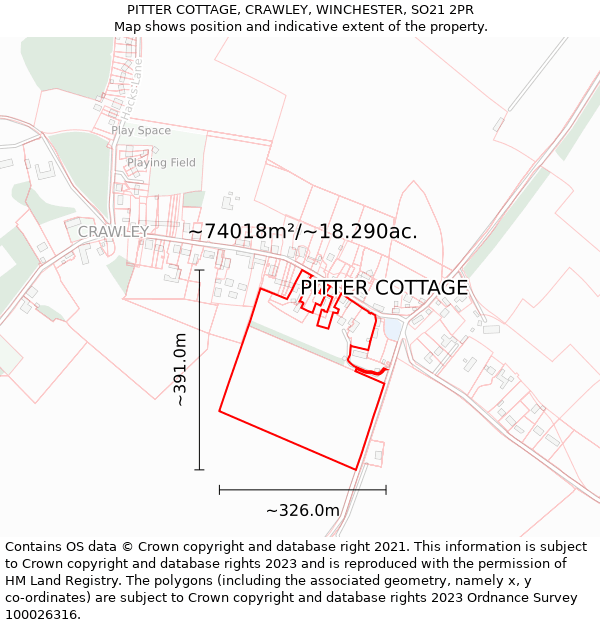 PITTER COTTAGE, CRAWLEY, WINCHESTER, SO21 2PR: Plot and title map