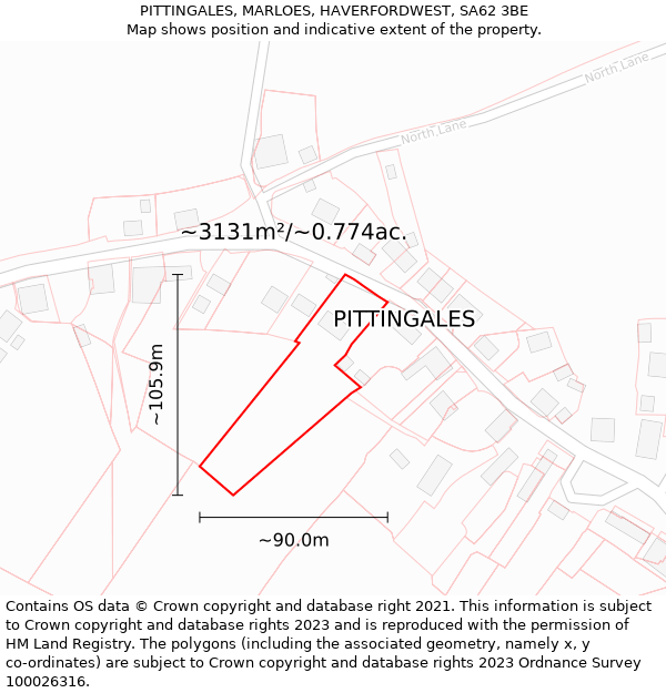 PITTINGALES, MARLOES, HAVERFORDWEST, SA62 3BE: Plot and title map