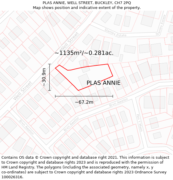 PLAS ANNIE, WELL STREET, BUCKLEY, CH7 2PQ: Plot and title map