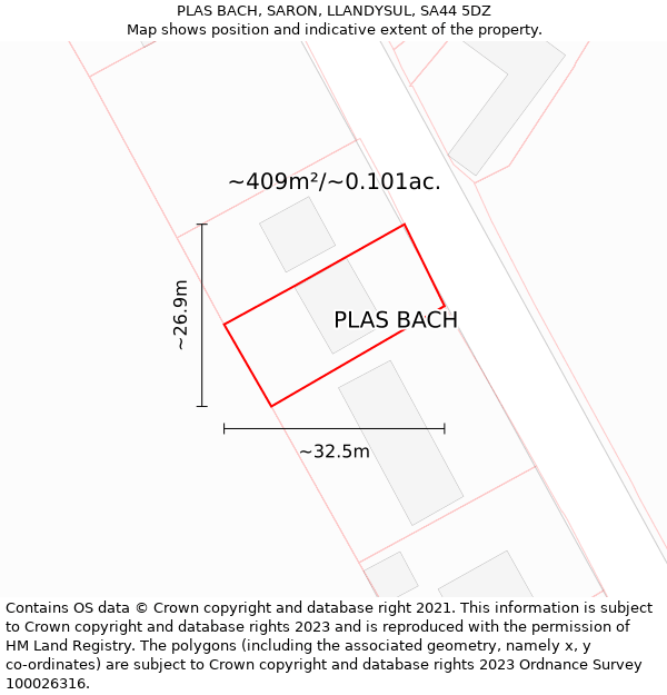 PLAS BACH, SARON, LLANDYSUL, SA44 5DZ: Plot and title map