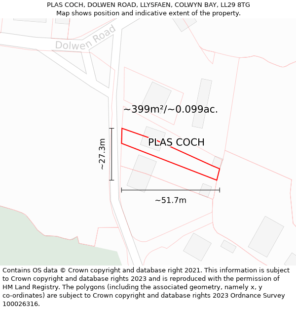 PLAS COCH, DOLWEN ROAD, LLYSFAEN, COLWYN BAY, LL29 8TG: Plot and title map