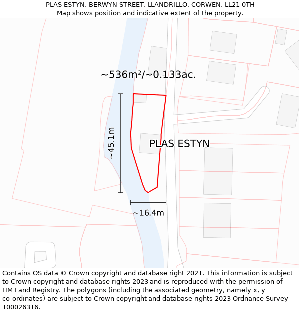 PLAS ESTYN, BERWYN STREET, LLANDRILLO, CORWEN, LL21 0TH: Plot and title map