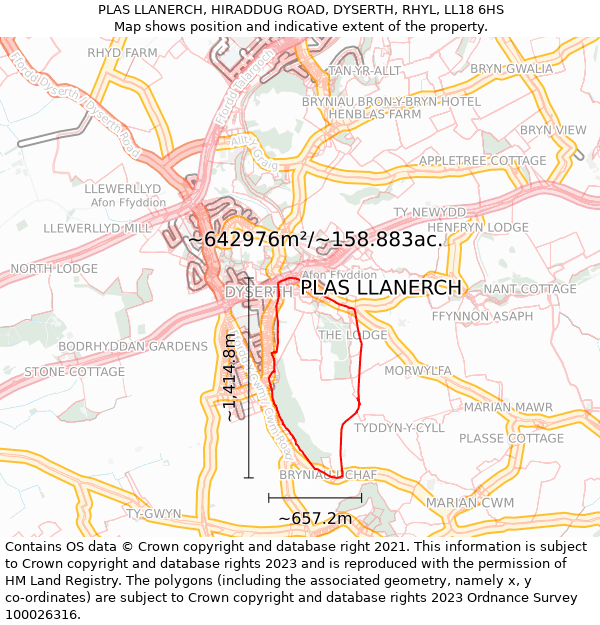 PLAS LLANERCH, HIRADDUG ROAD, DYSERTH, RHYL, LL18 6HS: Plot and title map