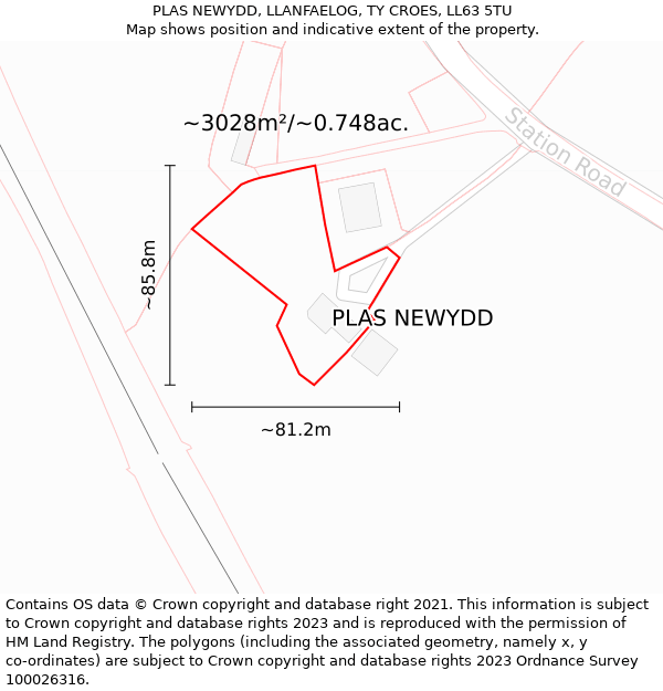 PLAS NEWYDD, LLANFAELOG, TY CROES, LL63 5TU: Plot and title map