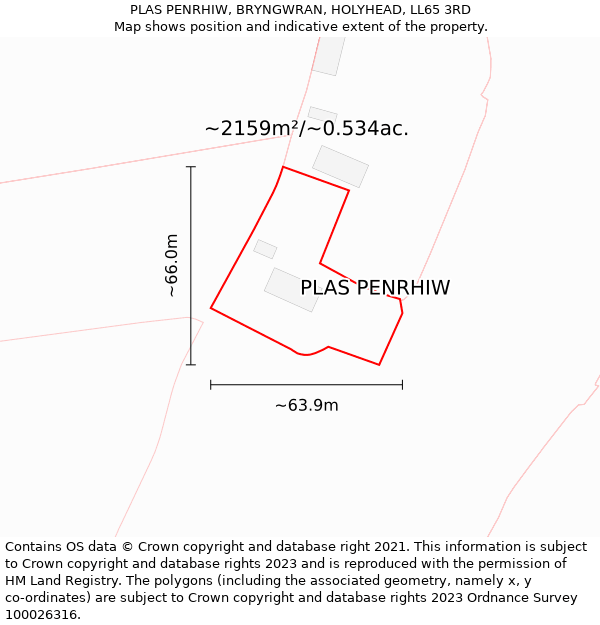 PLAS PENRHIW, BRYNGWRAN, HOLYHEAD, LL65 3RD: Plot and title map