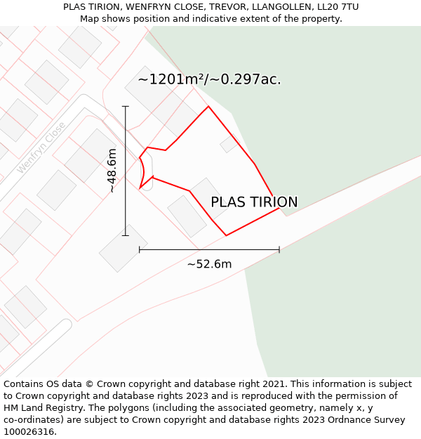 PLAS TIRION, WENFRYN CLOSE, TREVOR, LLANGOLLEN, LL20 7TU: Plot and title map