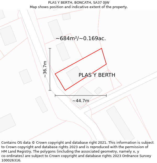 PLAS Y BERTH, BONCATH, SA37 0JW: Plot and title map