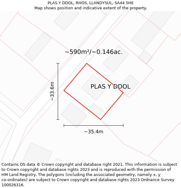 PLAS Y DDOL, RHOS, LLANDYSUL, SA44 5HE: Plot and title map