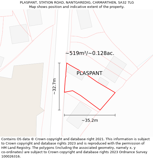 PLASPANT, STATION ROAD, NANTGAREDIG, CARMARTHEN, SA32 7LG: Plot and title map