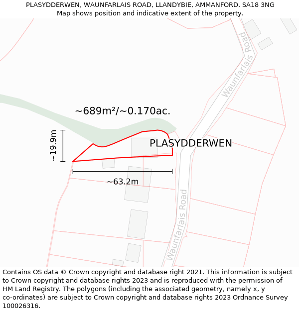 PLASYDDERWEN, WAUNFARLAIS ROAD, LLANDYBIE, AMMANFORD, SA18 3NG: Plot and title map