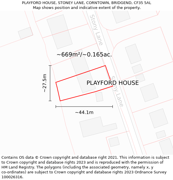 PLAYFORD HOUSE, STONEY LANE, CORNTOWN, BRIDGEND, CF35 5AL: Plot and title map