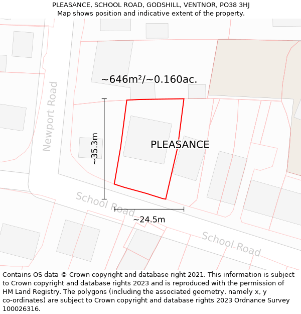 PLEASANCE, SCHOOL ROAD, GODSHILL, VENTNOR, PO38 3HJ: Plot and title map