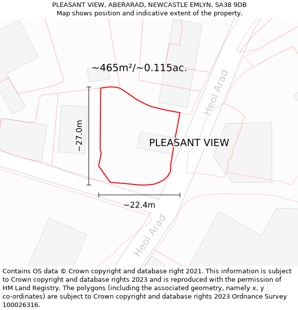 PLEASANT VIEW, ABERARAD, NEWCASTLE EMLYN, SA38 9DB: Plot and title map