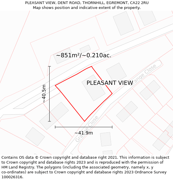 PLEASANT VIEW, DENT ROAD, THORNHILL, EGREMONT, CA22 2RU: Plot and title map