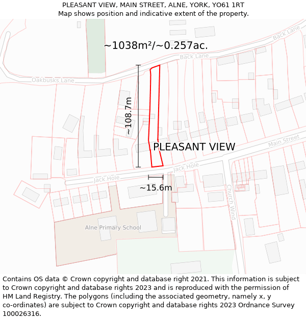 PLEASANT VIEW, MAIN STREET, ALNE, YORK, YO61 1RT: Plot and title map