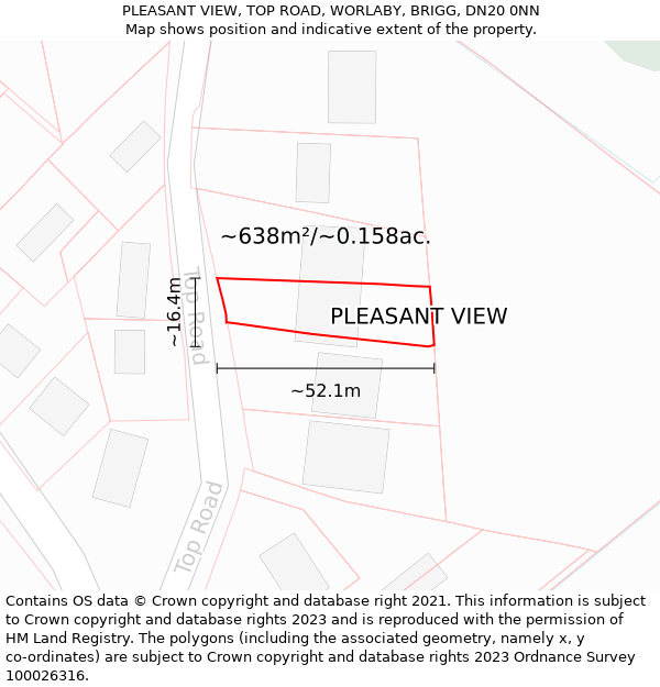 PLEASANT VIEW, TOP ROAD, WORLABY, BRIGG, DN20 0NN: Plot and title map