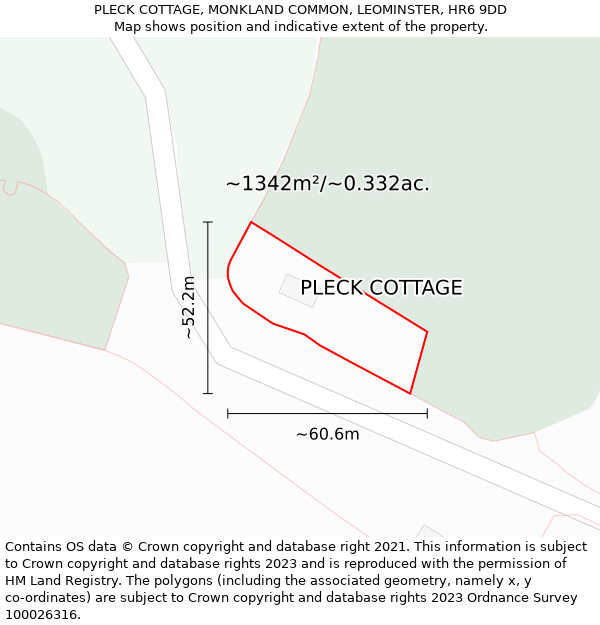 PLECK COTTAGE, MONKLAND COMMON, LEOMINSTER, HR6 9DD: Plot and title map