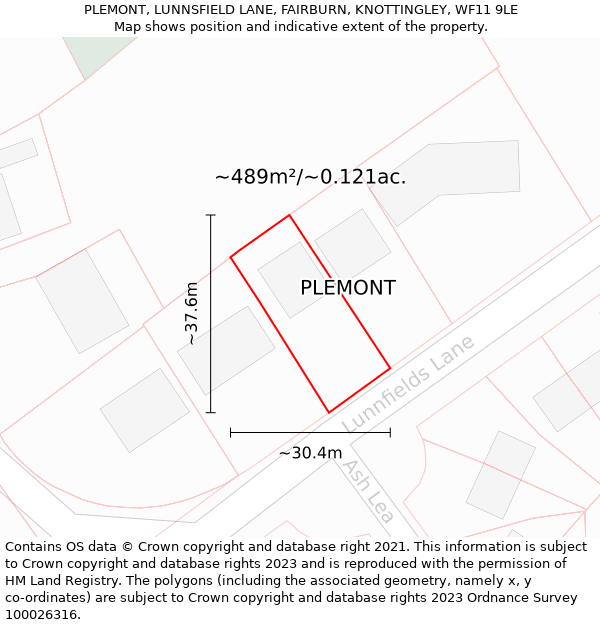 PLEMONT, LUNNSFIELD LANE, FAIRBURN, KNOTTINGLEY, WF11 9LE: Plot and title map