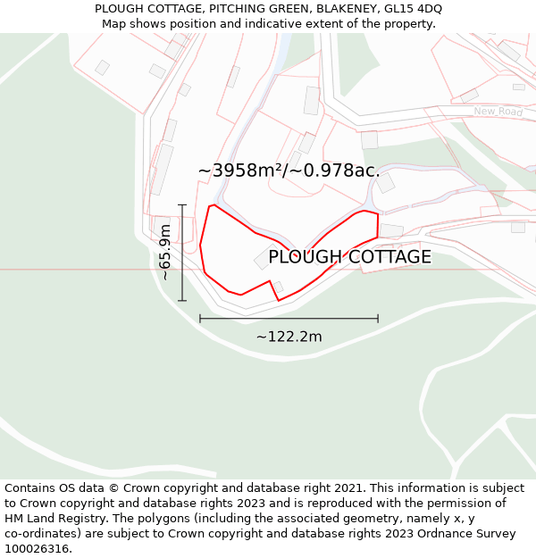 PLOUGH COTTAGE, PITCHING GREEN, BLAKENEY, GL15 4DQ: Plot and title map