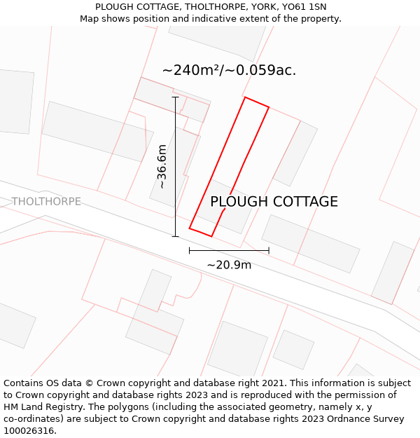 PLOUGH COTTAGE, THOLTHORPE, YORK, YO61 1SN: Plot and title map