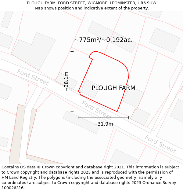 PLOUGH FARM, FORD STREET, WIGMORE, LEOMINSTER, HR6 9UW: Plot and title map