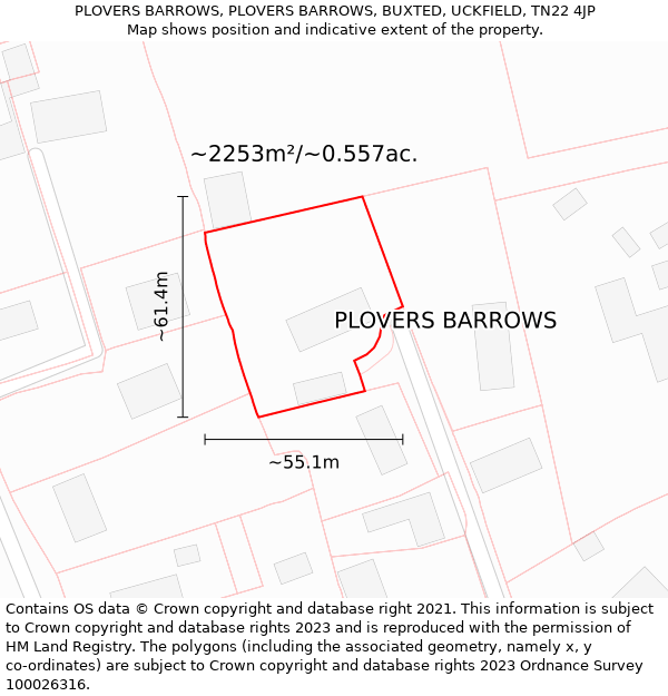 PLOVERS BARROWS, PLOVERS BARROWS, BUXTED, UCKFIELD, TN22 4JP: Plot and title map