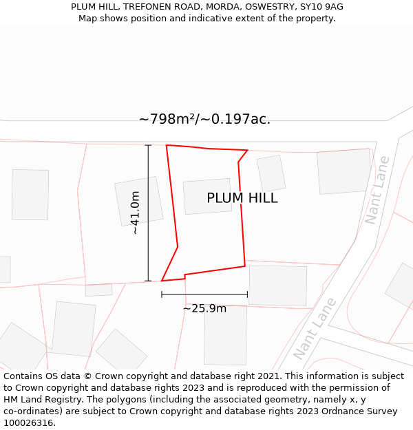 PLUM HILL, TREFONEN ROAD, MORDA, OSWESTRY, SY10 9AG: Plot and title map