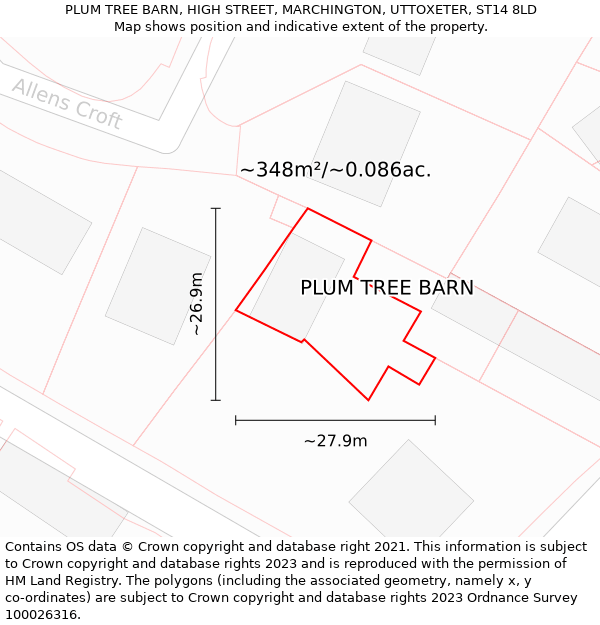 PLUM TREE BARN, HIGH STREET, MARCHINGTON, UTTOXETER, ST14 8LD: Plot and title map