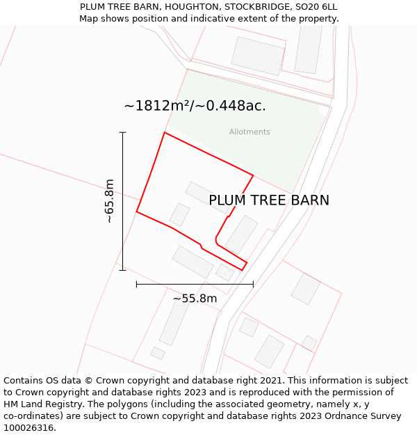 PLUM TREE BARN, HOUGHTON, STOCKBRIDGE, SO20 6LL: Plot and title map