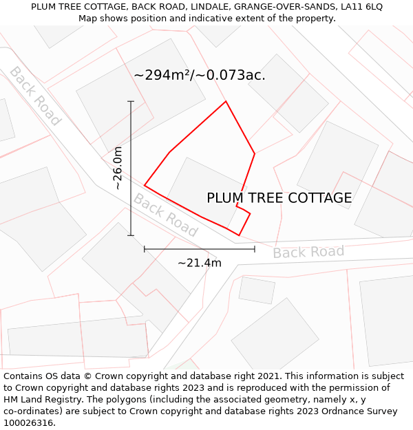 PLUM TREE COTTAGE, BACK ROAD, LINDALE, GRANGE-OVER-SANDS, LA11 6LQ: Plot and title map