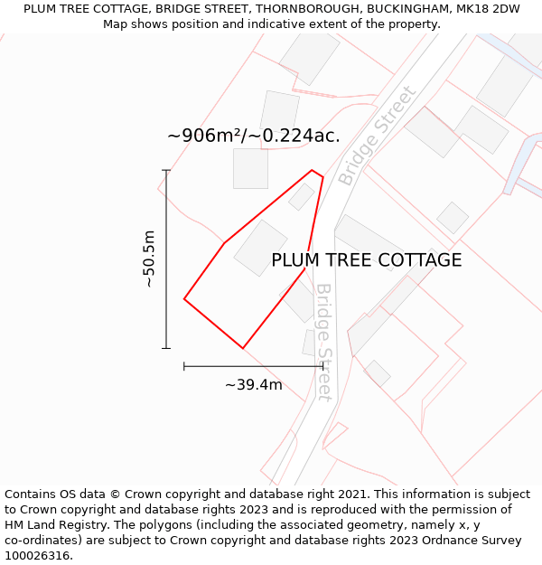 PLUM TREE COTTAGE, BRIDGE STREET, THORNBOROUGH, BUCKINGHAM, MK18 2DW: Plot and title map