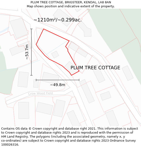 PLUM TREE COTTAGE, BRIGSTEER, KENDAL, LA8 8AN: Plot and title map