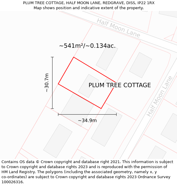 PLUM TREE COTTAGE, HALF MOON LANE, REDGRAVE, DISS, IP22 1RX: Plot and title map