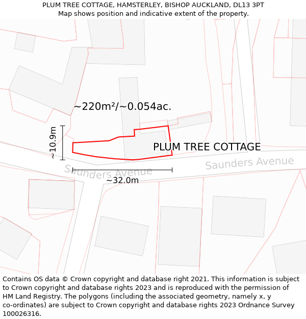 PLUM TREE COTTAGE, HAMSTERLEY, BISHOP AUCKLAND, DL13 3PT: Plot and title map