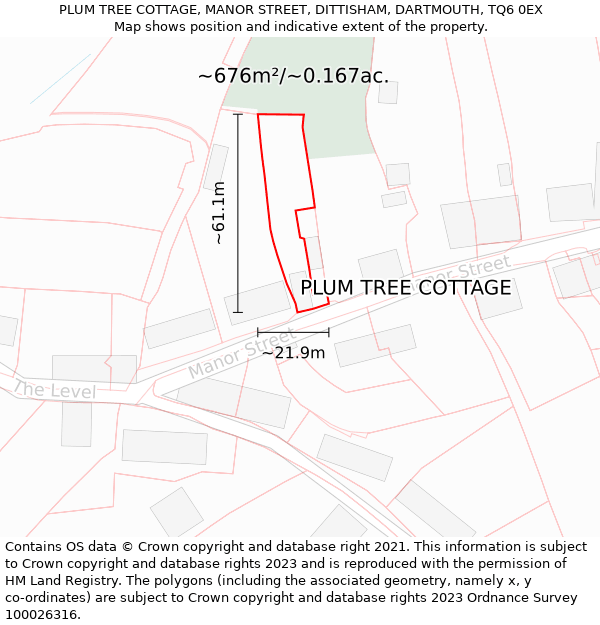 PLUM TREE COTTAGE, MANOR STREET, DITTISHAM, DARTMOUTH, TQ6 0EX: Plot and title map