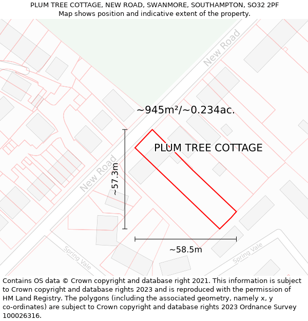 PLUM TREE COTTAGE, NEW ROAD, SWANMORE, SOUTHAMPTON, SO32 2PF: Plot and title map