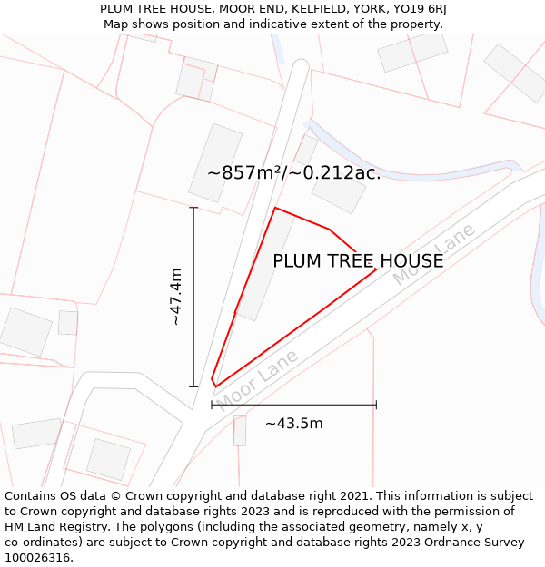 PLUM TREE HOUSE, MOOR END, KELFIELD, YORK, YO19 6RJ: Plot and title map