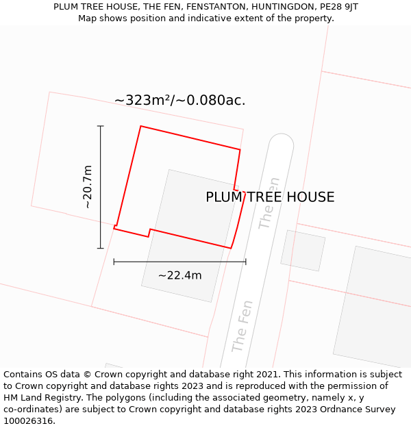 PLUM TREE HOUSE, THE FEN, FENSTANTON, HUNTINGDON, PE28 9JT: Plot and title map