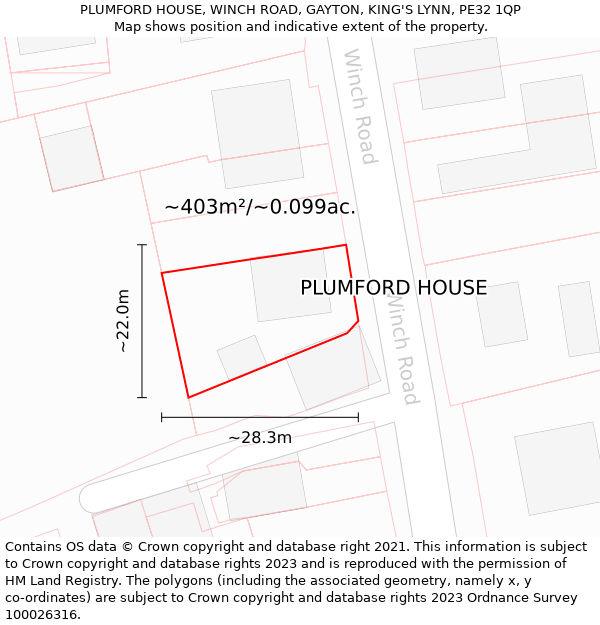 PLUMFORD HOUSE, WINCH ROAD, GAYTON, KING'S LYNN, PE32 1QP: Plot and title map