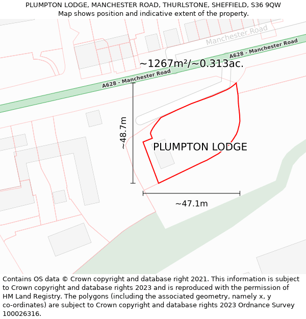 PLUMPTON LODGE, MANCHESTER ROAD, THURLSTONE, SHEFFIELD, S36 9QW: Plot and title map