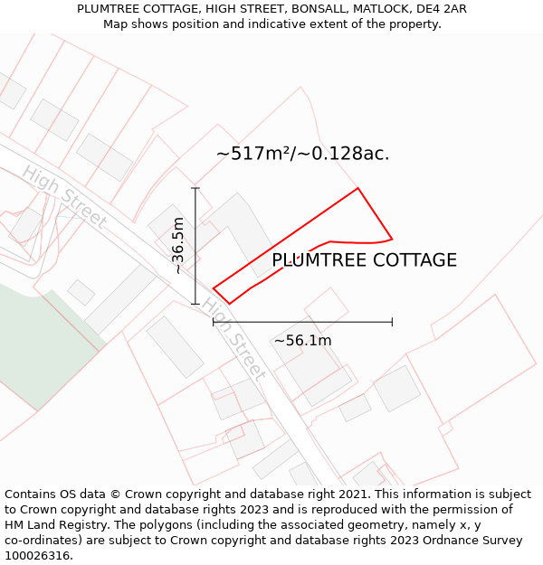 PLUMTREE COTTAGE, HIGH STREET, BONSALL, MATLOCK, DE4 2AR: Plot and title map
